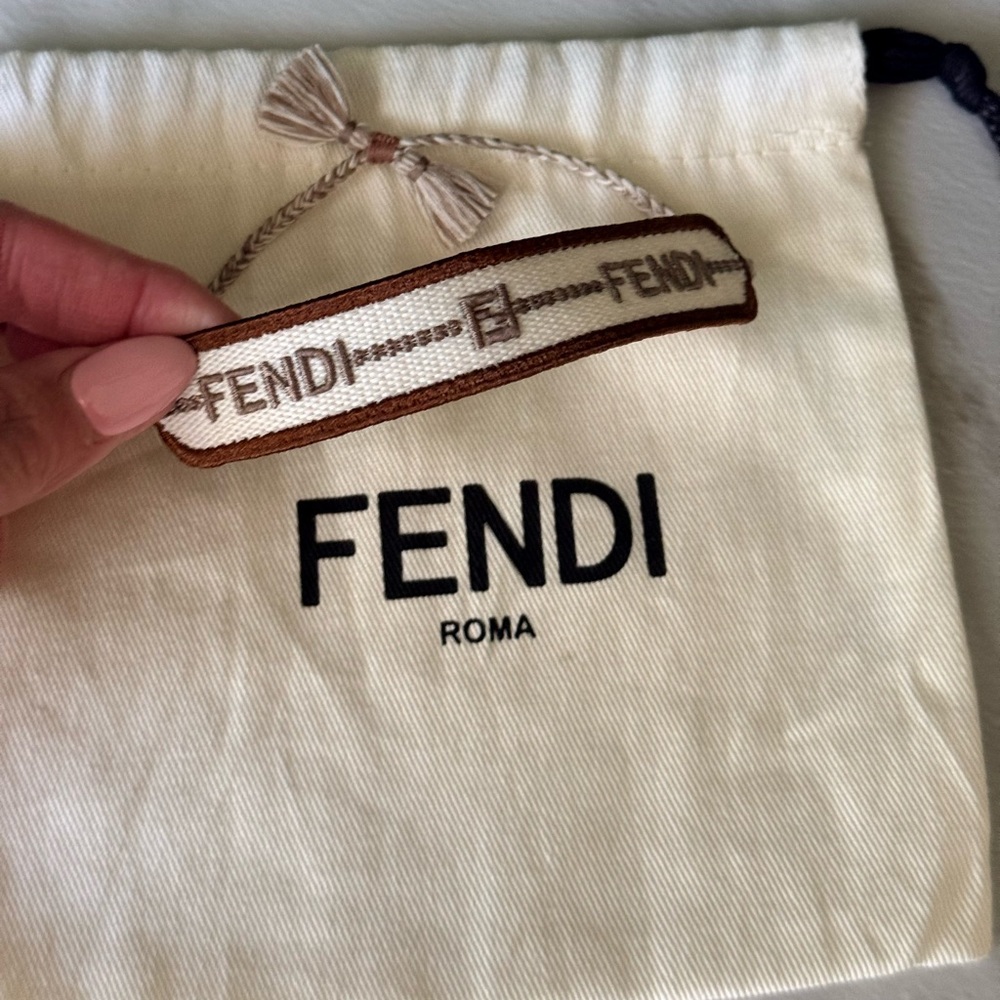 Fendi Brown & Ivory Logo Embroidered Bracelet
